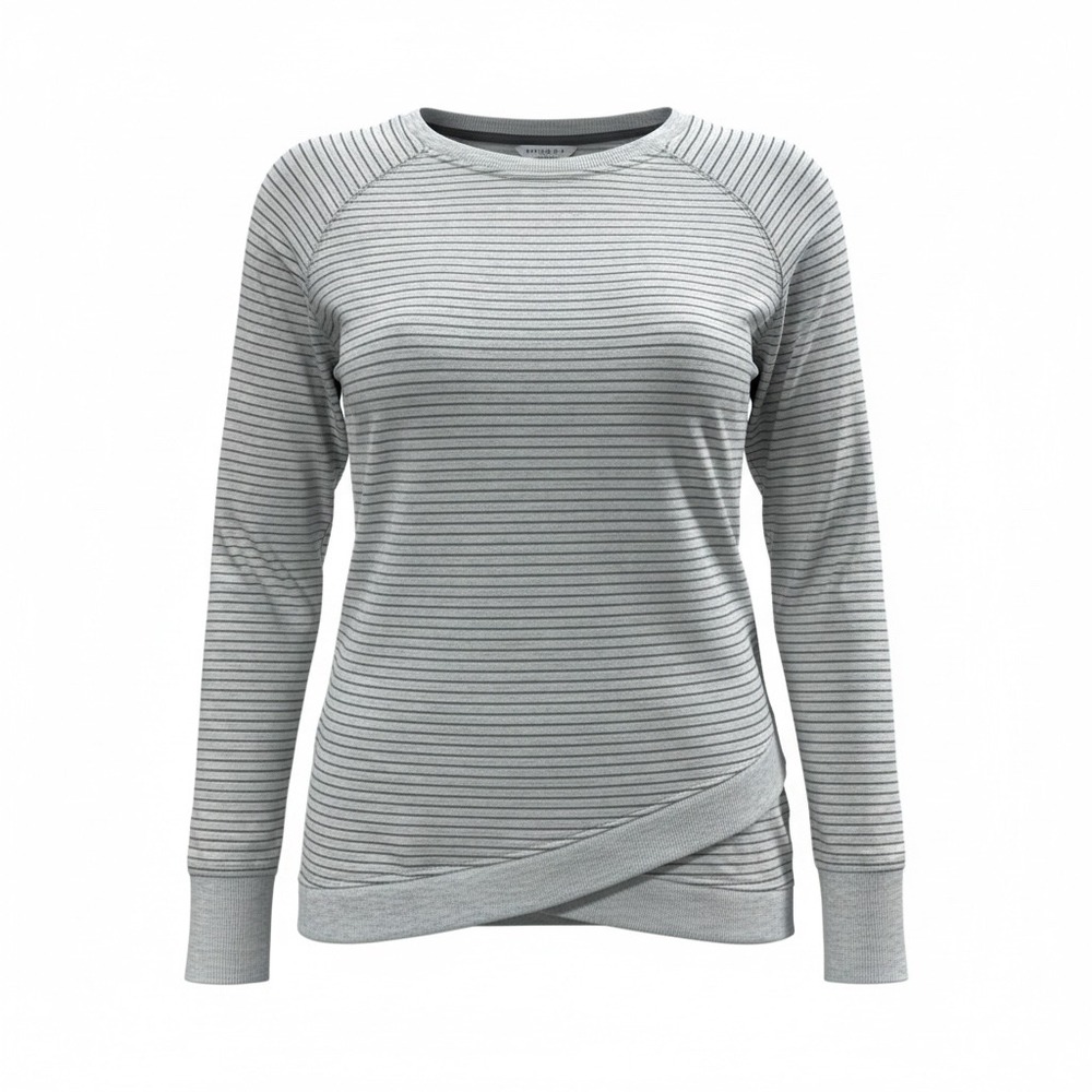 Danskin Womens XXL Gray Striped Crossover Hem Pullover Sweatshirt Thumbholes‎